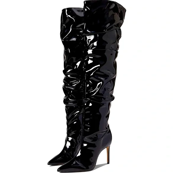 SCHUTZ Shoes Schutz Over The Knee Black Patent Leather Boots
